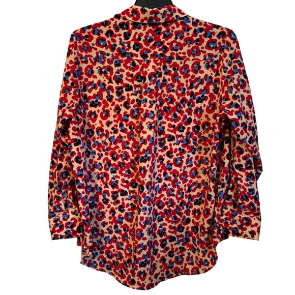 Colorful Madison Curvy 1X Button-Up Blouse In Vibrant Leopard Print top blouse - Picture 11 of 12